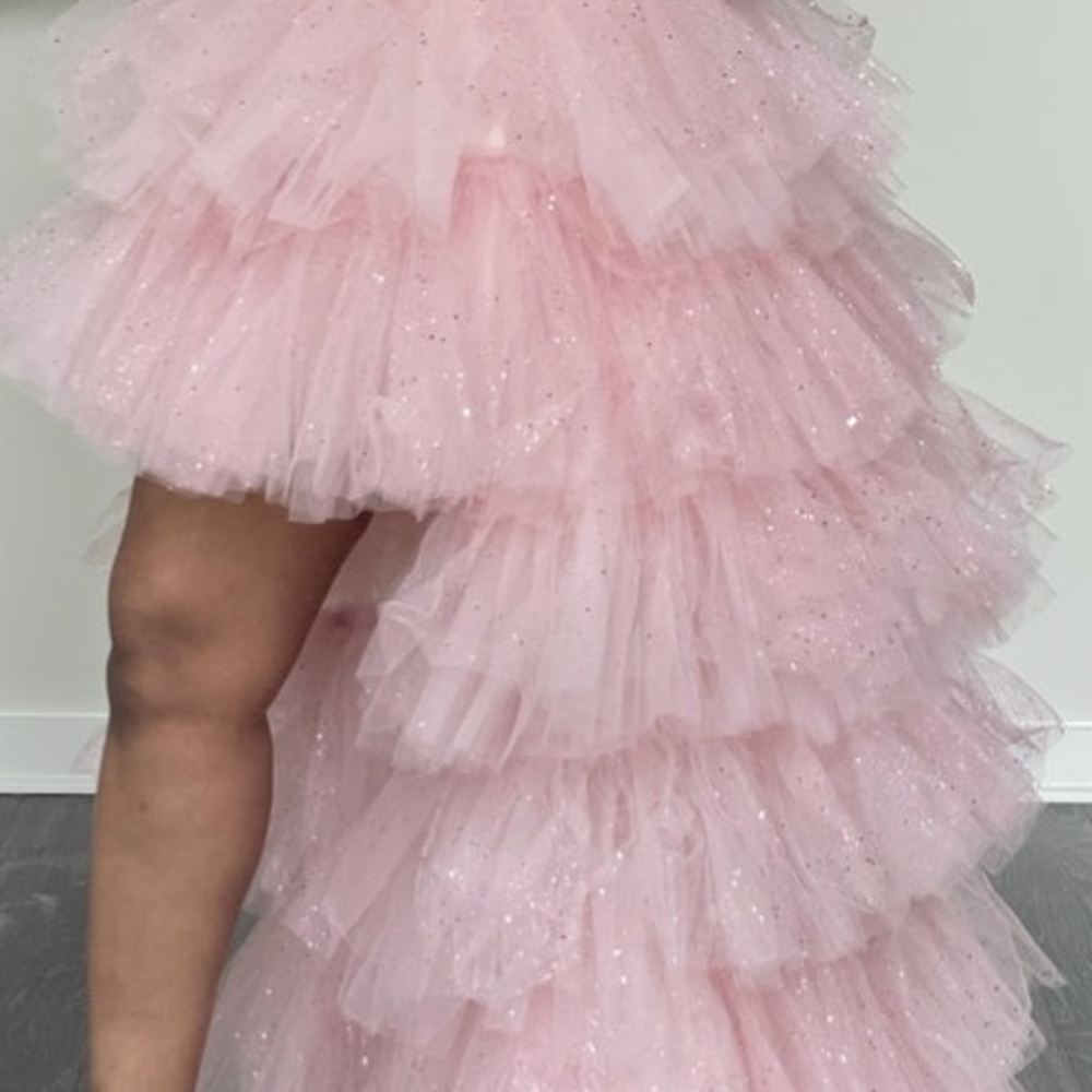 Pink Ruffled Midi Bubble Skirt for Prom